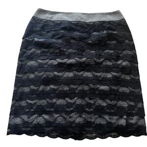 Sharagano Women's Gray with Black Lace Overlay Pencil Skirt Sz 10ZZZZZZZZZZZZ